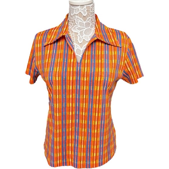 Vintage Giordano Ladies Vintage Mesh Stripe Polo Top - Size XL - Picture 1 of 9